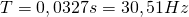 T=0,0327 s = 30,51 Hz